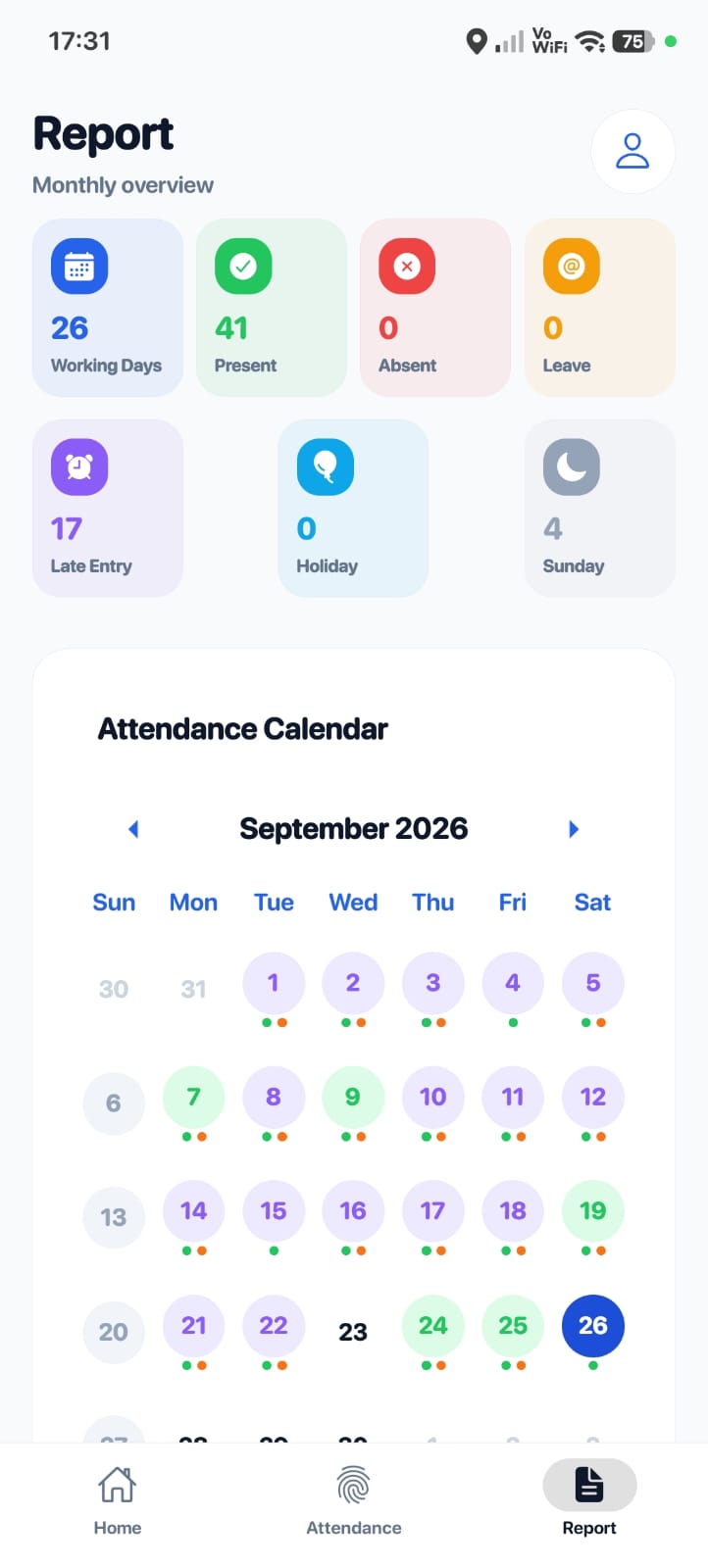 Attendance App Report Screenshot