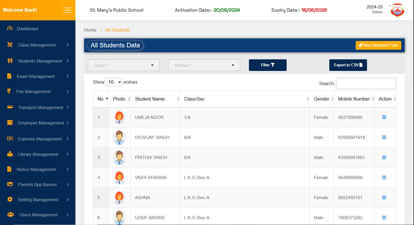 Student Management Dashboard by Kodexive Technologies Pvt. Ltd.
